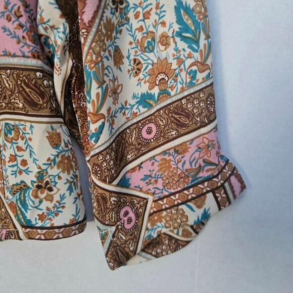 Women’s Medium Boho Blouse | Artsy Floral & Geometric Print Top Vintage-Inspired - Picture 2 of 4